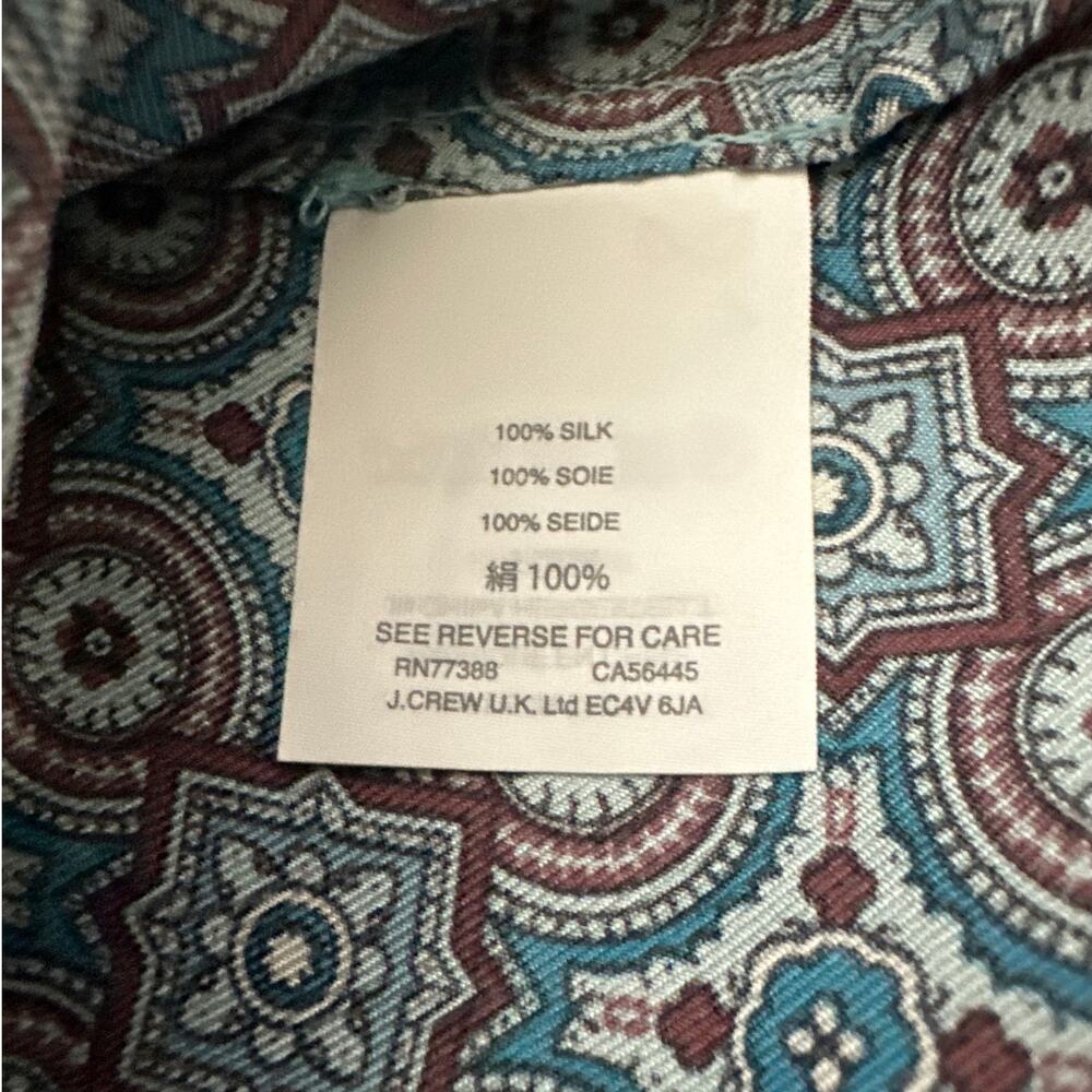 J. Crew Silk Tank Top Blouse Margo Medallion Ruffle V-NeckTeal Brown 8 Workwear - Picture 9 of 10